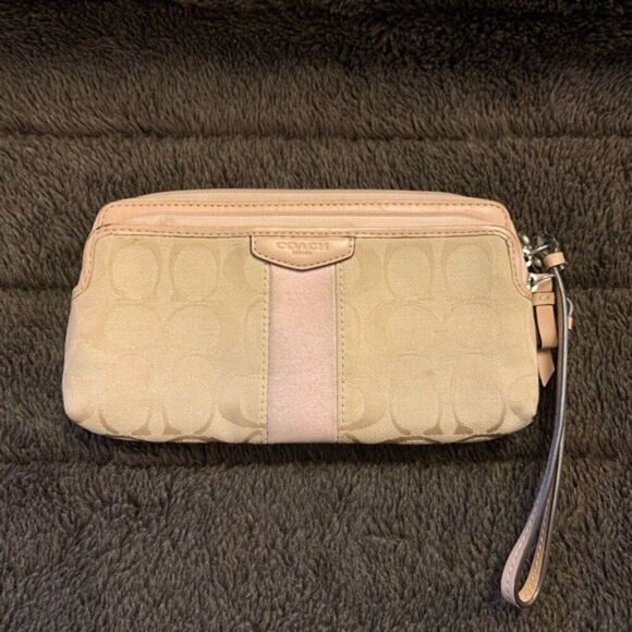 Coach Handbags - Coach Purse Clutch Pink & Tan Monogram Y2K Wristlet